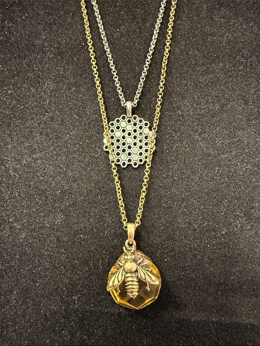 Lucky Brand Layered Bee Necklace in Gold and Amber